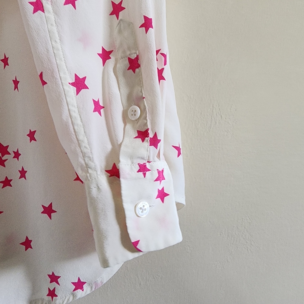 EQUIPMENT Slim Signature Silk Star Print Shirt White/Pink Size Small - Picture 11 of 13